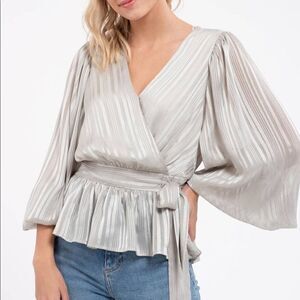 NWT mine sage green lurex stripe blouse